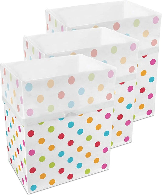 Clean Cubes 13 Gallon Disposable Pop-Up Trash Cans (3-Pack) with Fitted Bags – Foldable Garbage & Recycling Bins for Parties, Events & Kitchen (Polka Dot, 17" H x 13.5" W x 10" D)