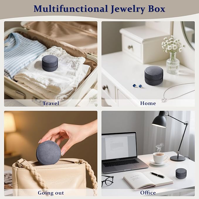 CONBOLA Travel Jewelry Case Small Jewelry Box for Women Girls,Round Velvet Mini Jewelry Travel Organizer,Portable Jewelry Box for Rings Earrings Necklaces Bracelets.(Grey,Small)