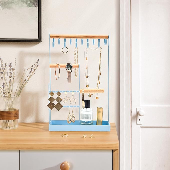 ProCase Cute Jewelry Stand, Aesthetic Jewelry Organizer for Dresser Vanity, Jewelry Holder Display for Necklaces Earrings, Gifts for Teen Girls Women, Bedroom Dorm Decor -Medium, Blue
