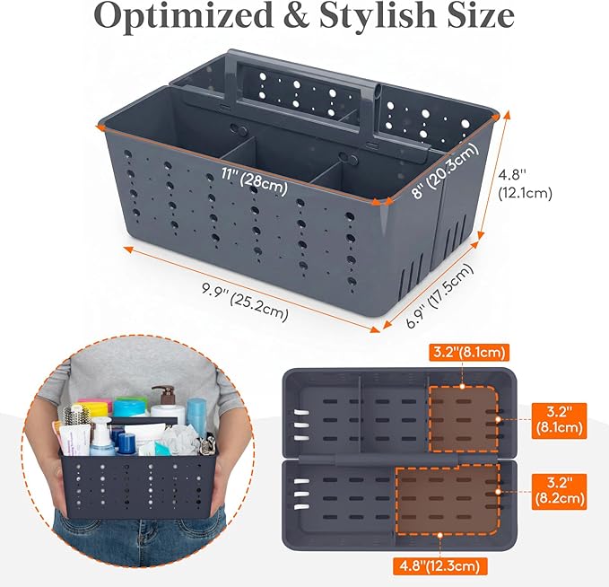 Lifewit Shower Caddy Portable, Cleaning Supplies Caddy Organizer with Handle and Adjustable Dividers, Plastic Shower Basket for Dorm Room Essentials, College, Bathroom, Slate Blue, 2 Packs