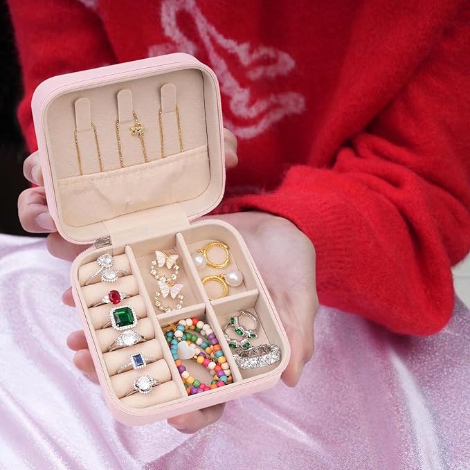ETHOON Jewelry Travel Case Small Organizer Stocking Box Personalized Gifts Teenage Jewelry Accessories Holiday Wedding Christmas Gift for Women Pink, Letter W