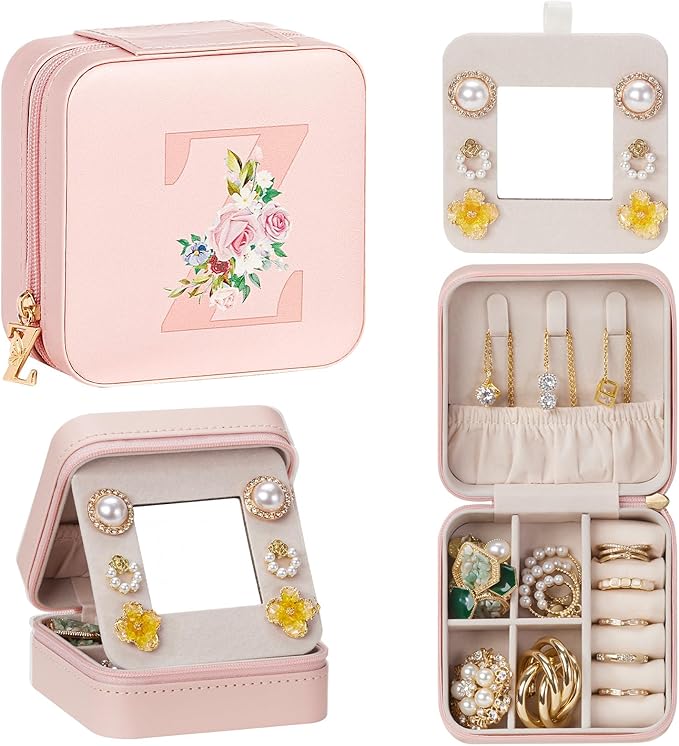 Enthralite Travel Jewelry Box for Girls: Traveling Jewelry Case Gift for Women - Mini Organizer for Necklaces Earrings Pink Z