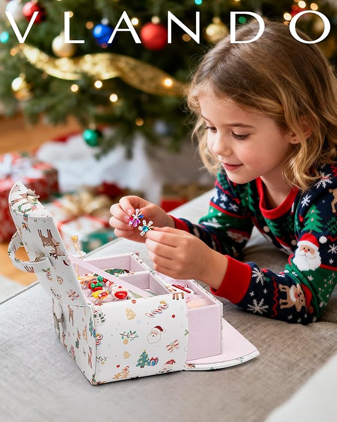 Vlando Kids Musical Jewelry Box for Girls with Drawer, Music Box with Ballerina and Stickers for Birthday Bedroom Decor, Christmas Gifts for Girls Kids - Christmas White
