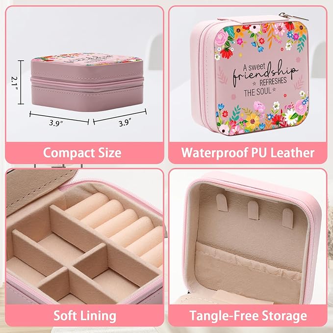GAOLZIUY Friendship Gifts for Women, Friendship Travel Jewelry Box with Flowers, Portable Jewelry Organizer Case for Women Girls, Bestie Birthday Gifts for Soul Sister Best Friend BFF