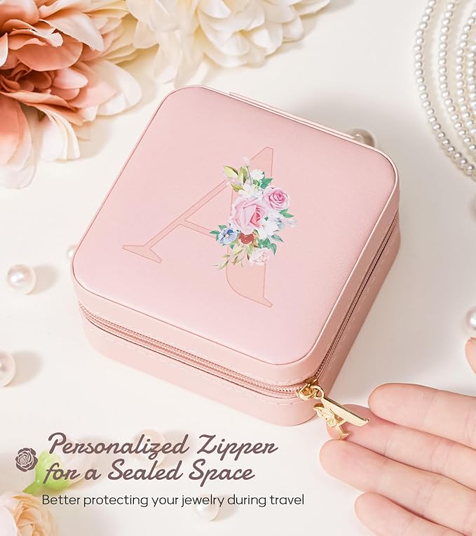 Enthralite Travel Jewelry Box for Girls: Traveling Jewelry Case Gift for Women - Mini Organizer for Necklaces Earrings Pink A