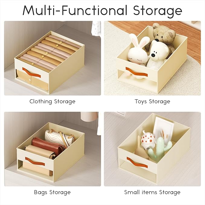 Homsorout Drawer Organizers and Storage - 6 Pack Foldable Pants Organizer with Clear Window & Handles, Fabric Closet Organizer for Clothes, Jeans, Sweaters, Towels, T-shirt, Scarf (Beige)
