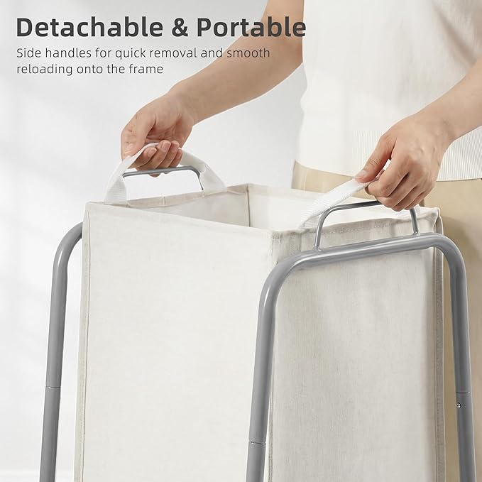 STORAGE MANIAC Metal Rack Laundry Hamper, 85L Large Laundry Basket with Convenient Handle, Freestanding Dirty Clothes Hamper for for Dorm, College, Small Space, Closet, Bedroom, Beige