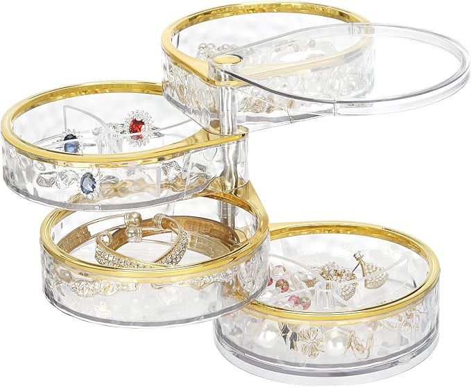 LETURE 4-Layers Rotatable Jewelry Organizer Storage Box, Clear Jewelry Holder Case for Ring Earring Necklaces Bracelets Makeup Hair Accessories