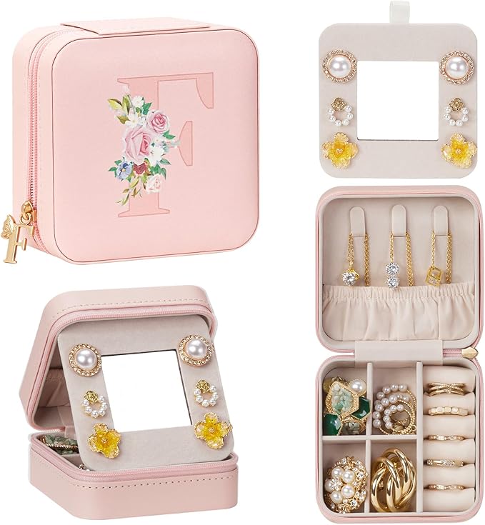 Enthralite Travel Jewelry Box for Girls: Traveling Jewelry Case Gift for Women - Mini Organizer for Necklaces Earrings Pink F