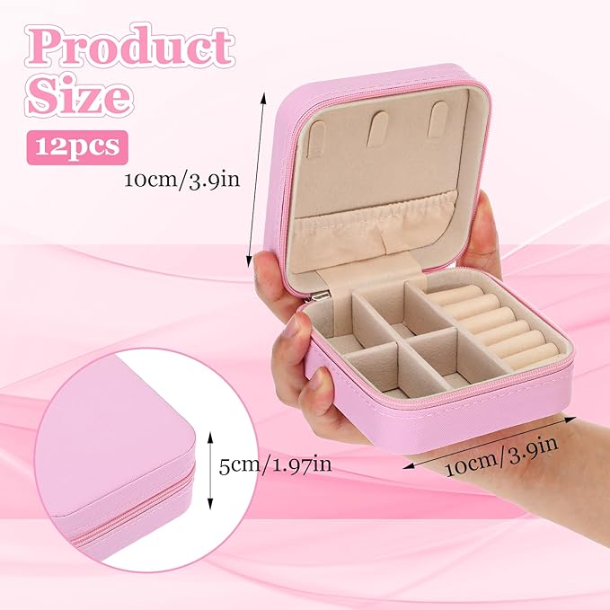 12pcs Mini Travel Jewelry Case,Pink Bridesmaids Proposal Small Jewelry Box Mini Jewelry Organizer,Small PU Leather Portable Storage Box for Rings,Earrings,Necklaces,Pendants,Bracelets