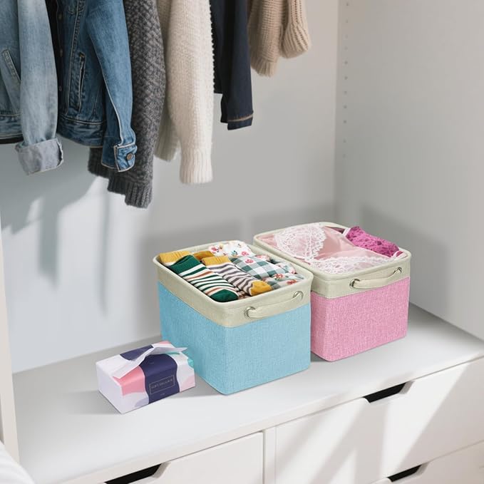 BALEINE 2 Pack Fabric Closet Storage Bins for Shelves, Linen Closet Organizers and Storage, Decorative Baskets for Organizing, Shelf, Clothes, Home, Office (Navy Blue, 12"x8"x8")