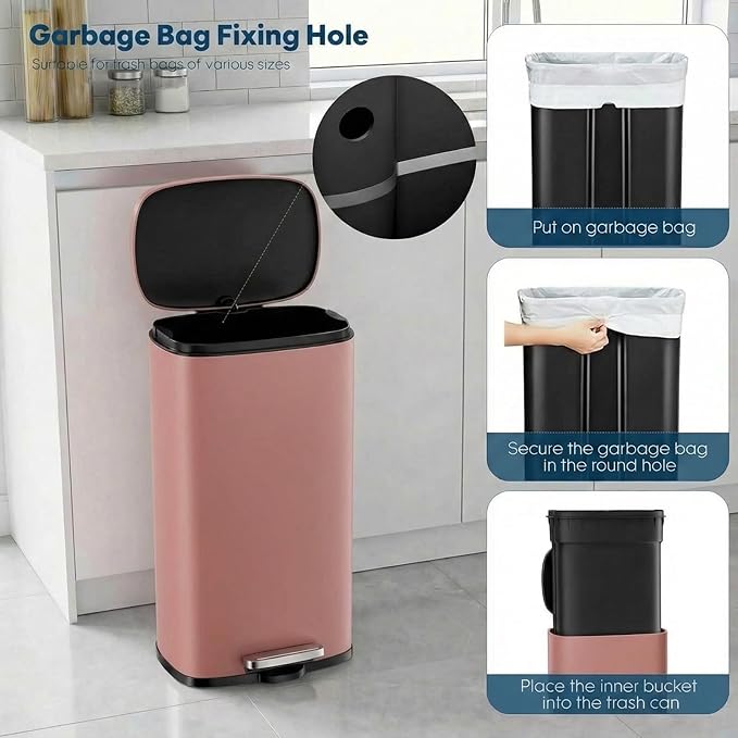 13.2 Gal Kitchen Trash Can, 50L Recycling or Garbage Bin, Brushed Stainless Steel Waste Basket, Soft&Quiet Close Dustbin, with Step-On Pedal, Removable Inner Bucket, for Home, Office, Living Room
