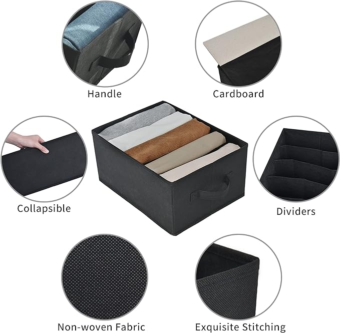 GRANNY SAYS 5-Grid Drawer Organizer: Storage Bins for T-Shirts, Pants, Sweaters & Scarves - Black Clothes Storage & Divider Sets (4-Pack)
