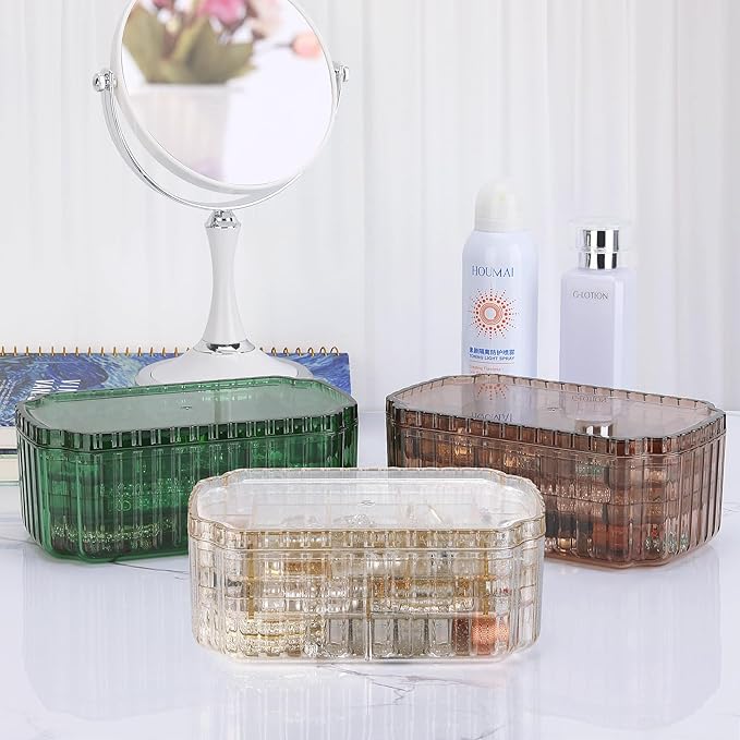LETURE 3-Layer Jewelry Organizer Box for Earrings, Rings, Necklaces, Bracelets, Clear Plastic Bead Storage Containers for Crafts (Gold)