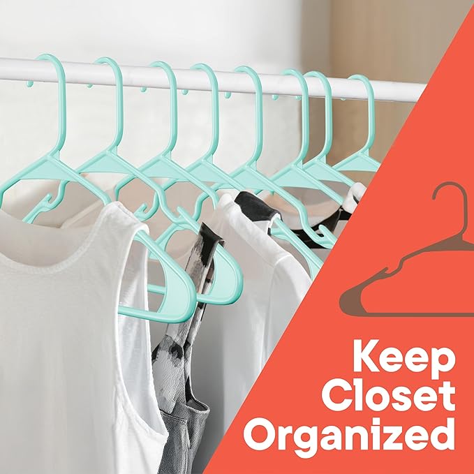 Plastic Clothes Hangers – Heavy Duty Hanger Set, for Organizing Clothes, Dresses, and Coat, Holds Up to 5 lbs, Space-Saving Hangers with Non-Slip Shoulder Grooves, Pack of 30, Aqua