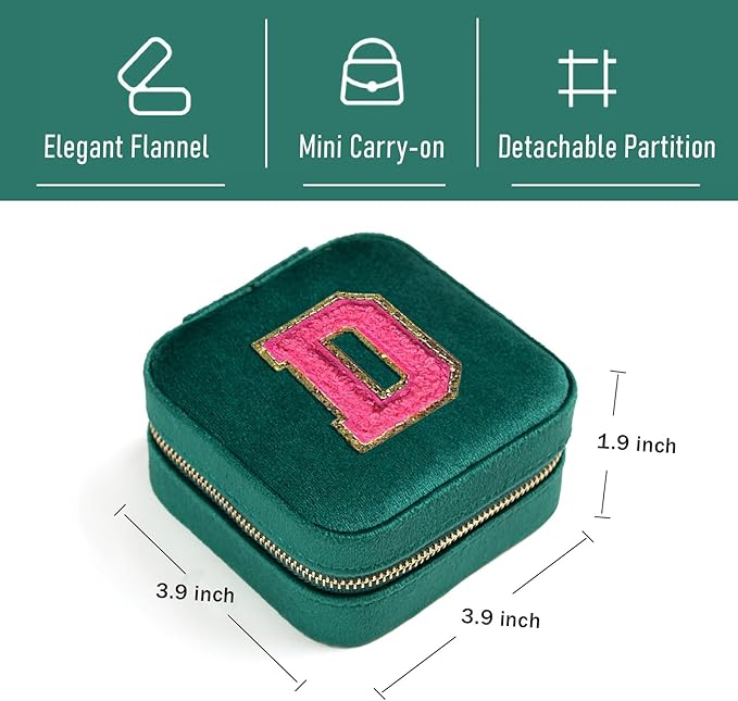 Personalized Velvet Travel Jewelry Case Box For Women Ring Necklace Earring Holder Organizer with Mirror Green Girls Box Birthday Gifts Mom Initial D