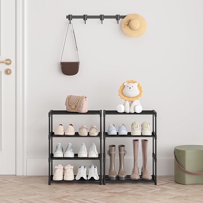 Autonomier 4 Tier Extra Small Shoe Rack (16.3" Wide), Narrow Stackable Shoe Shelf for Kids Toddler Adult, Lightweight Shoe Rack Stand for Closet Dorm Storage Organizer, Front Door Entrance, Entryway