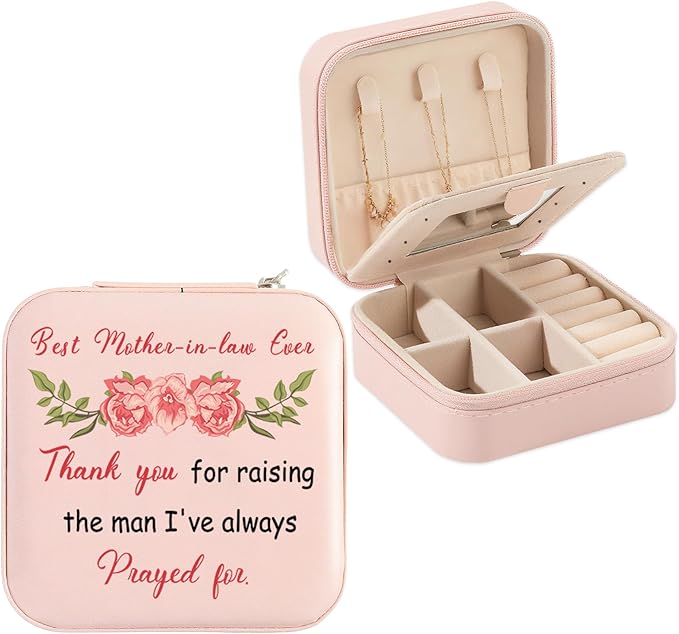 Mother in Law Gifts from Daughter-in-Law Christmas Valentines Mothers Day Birthday Gifts for Mothers in Law Future Mother-in-Law Wedding Gift Pink Portable Travel Jewelry Box Jewelry Case