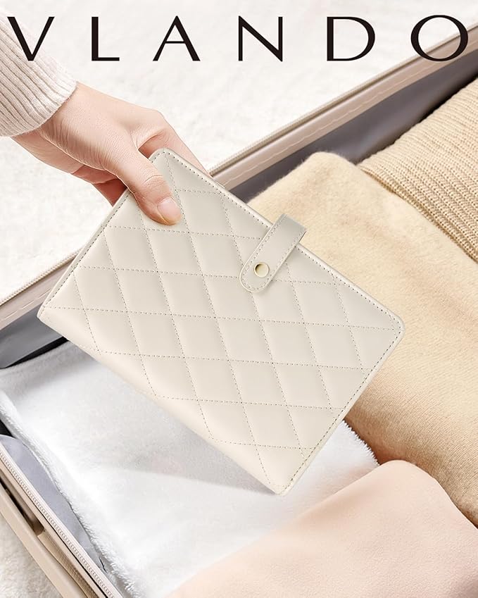 VLANDO Travel Jewelry Organizer Case,Large Jewelry Storage Book Ring Binder with Clear Zipper Velvet Jewelry Pouches Bags for Rings,Bracelet,Earrings-Cream White