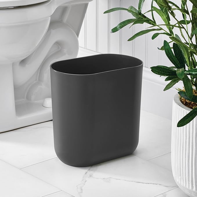 iDesign Small Slim Plastic Bathroom Trash Can, Garbage Can for Bedroom, Office, Desk, Dorm, 2-Pack, Gray