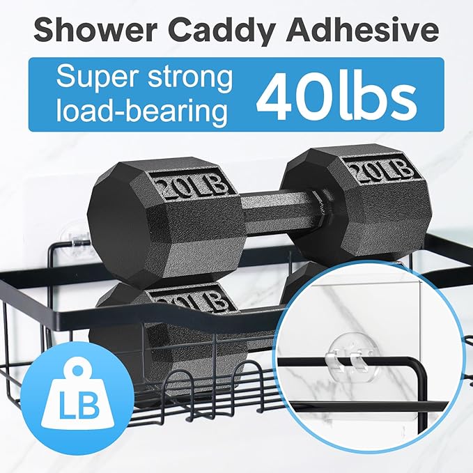 Shower Caddy Adhesive Replacement, Double Hooks No Drilling, Transparent Strong Adhesive Waterproof for Shower Caddy, Bathroom Storage Shelves, Kitchen Racks (Double Hooks * 8pcs)