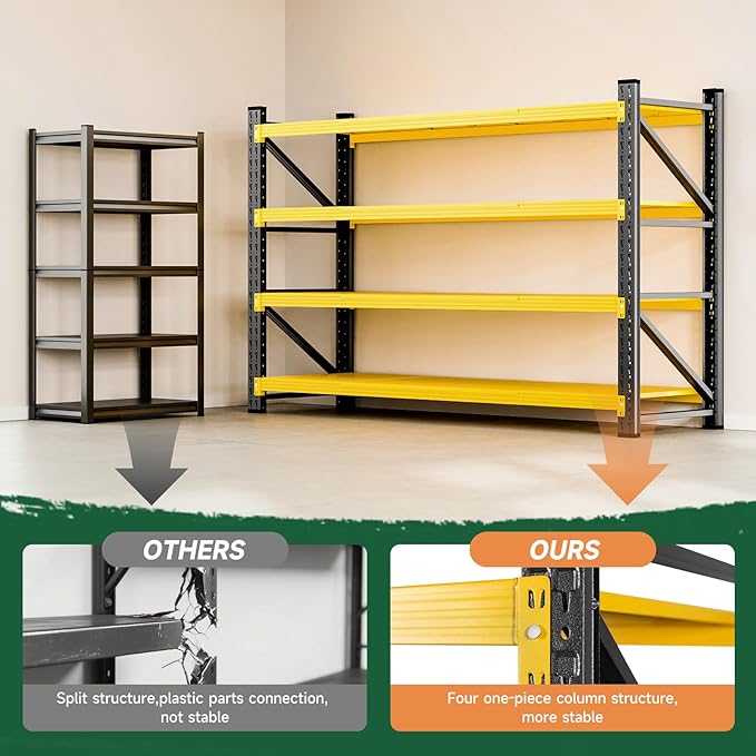 Letaya 71.3" W Metal Storage Shelves,5000LBS Heavy Duty Garage Shelving Units, 4 Tier Adjustable Utility Rack Shelf,Large Industrial Shelves,for Shop,Warehouse,Basement (71.3" W x 24" D x 70" H)