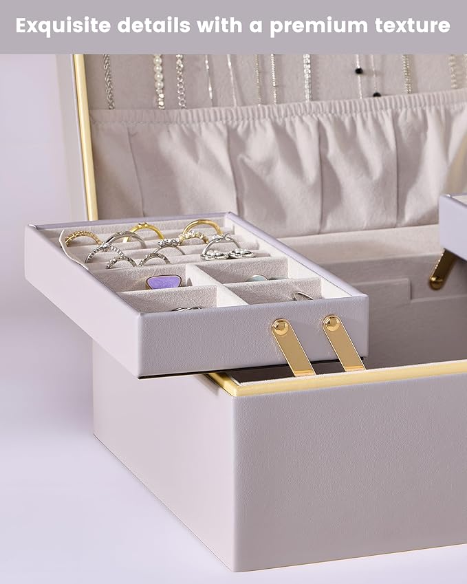 Lolalet Jewelry Box Organizer for Women Girls, 2 Layer Jewelry Organizers and Storage for Necklace Earrings Rings Bracelets, Large Jewellery Holder Case Birthday Mothers Day Gifts -HazePurple