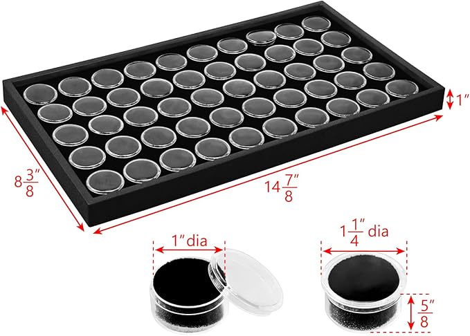 Ikee Design Black Foam Gem Jars Showcase Stackable Display Tray for Collectibles, Home Organization Storage Box with 50 Gemstones and Bead Storage Jars