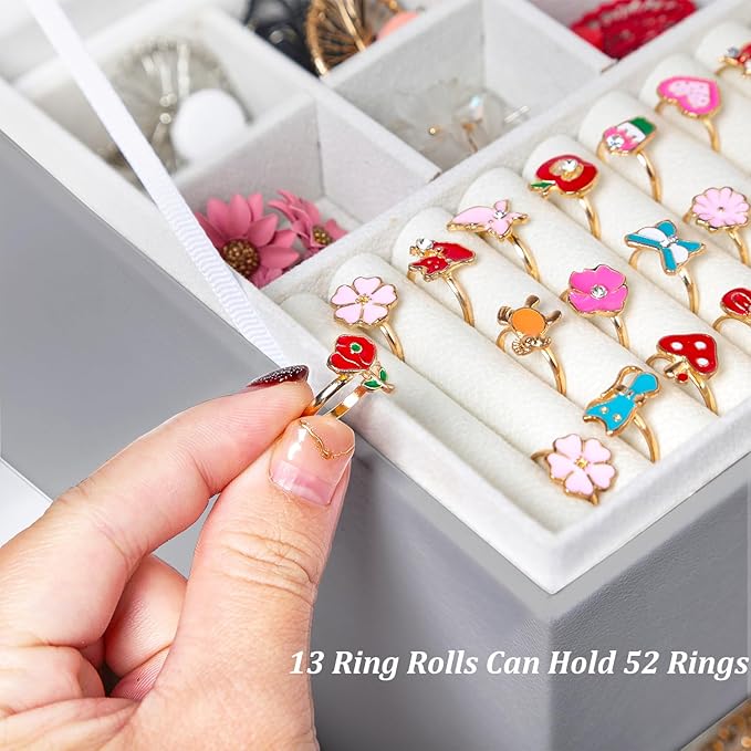 QBestry Earring Jewelry Box for Women Girls Stud Organizers, 5 Layers Grey Jewelry Organizer Box with Lock Necklaces and Earrings Holder Jewelry Box with Earring Organizer for Women Girls Xmas Gifts