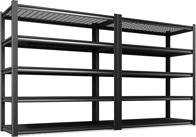 2 Pack-46 ''W Storage Shelves, 71‘’H Garage Shelving, Adjustable Garage Shelves, 3000lbs Heavy Duty Shelving ,5 Tier Garage Storage Shelves,Easy-To-Install Metal Shelf Storage Rack Shelving Unit