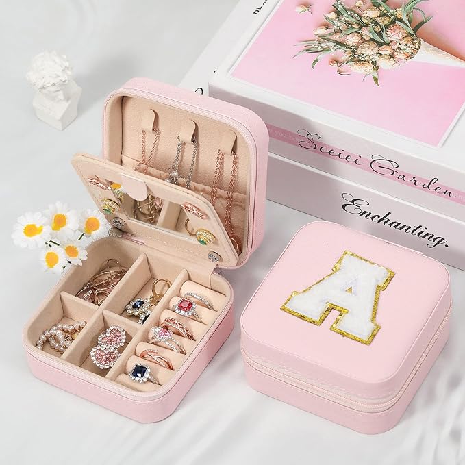 CHMI Travel Jewelry Case, Pink Travel Jewelry Box, Travel Jewelry Organizer, Travel Gifts for Women Girls, Jewelry Organizer Box, Birthday Gifts for Women, Christmas Gifts for Teens Girls - Initial Y