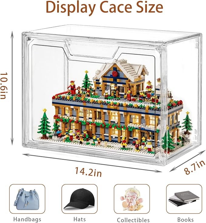 Freebat Stackable Storage Bins, Clear Acrylic Display Case, 9-Pack Acrylic Boxes with Lids, Clear Storage Containers Storage for Handbags, Collectibles & Figures