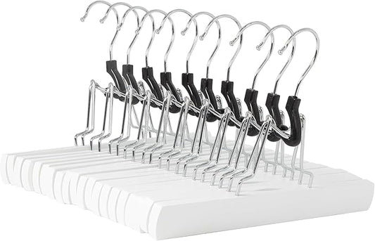 Amazon Basics Wooden Pants Hangers Closet Organizer, White, 10-Pack