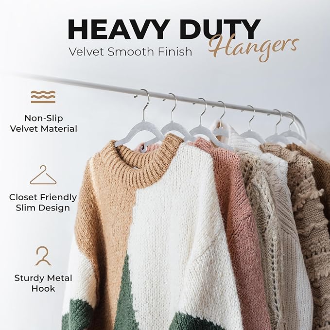 Our Modern Space 200 Pack Velvet Hanger for Shirt Pants Dresses Skirts Suits Jackets - Slim Space Saving Design - Standard Coat Hanger - Sturdy & Durable Design with Shoulder Grooves Hook