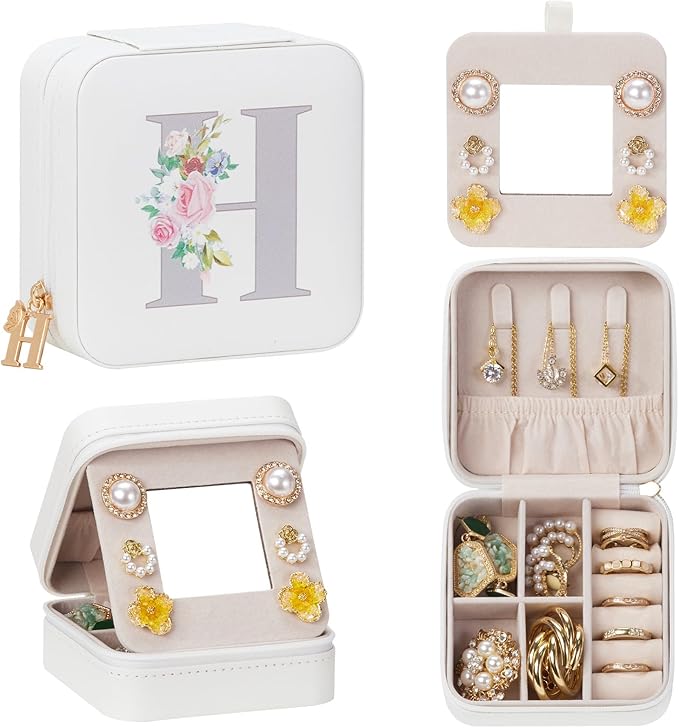Enthralite Travel Jewelry Box for Girls: Traveling Jewelry Case Gift for Women - Mini Organizer for Necklaces Earrings White H