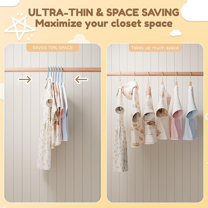 VILICK Kids Plastic Hangers, Baby Clothes Hangers for Closet 50 Packs Non-Slip Toddler Hanger for Infant Child Clothing, Small Children Hangers for Pants Coats Skirts (Blue)