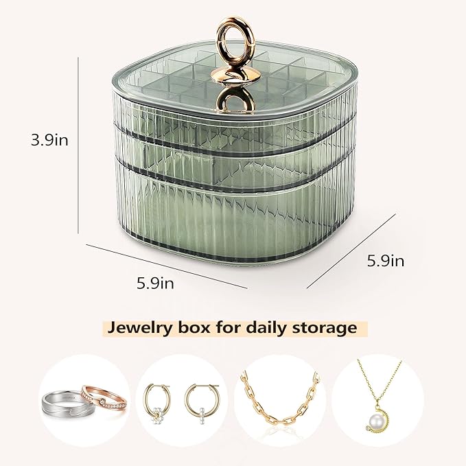 Sunkaioo Earring Organizer,Stackable 3-Layers Clear Jewelry Box with Lid,Stud Earring Organizer for Women Girls,Earring Box Display Holder for Earrings Ring Studs Bracelet Necklace Crafts(Light Green)
