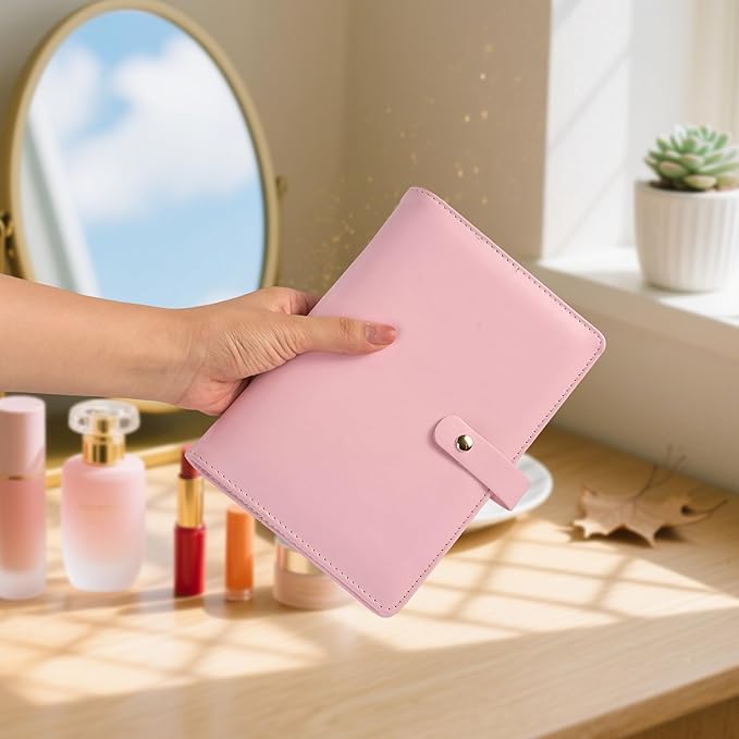 PU Leather Travel Jewelry Storage Box - Jewelry Binder Organizer with Zipper Velvet Pouches Bracelet Earring Rings Necklaces Jewelry Binder Gift for Women -Pink