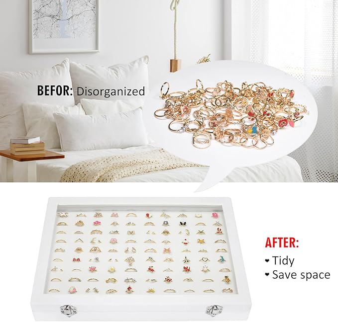 Vicoter Rings Organizer Tray 100 Slot Velvet Ring Earring Storage Box TranSparent Cover Jewelry Store Ring Display Box Jewelry Display Cabinet for Girl Wife Mother