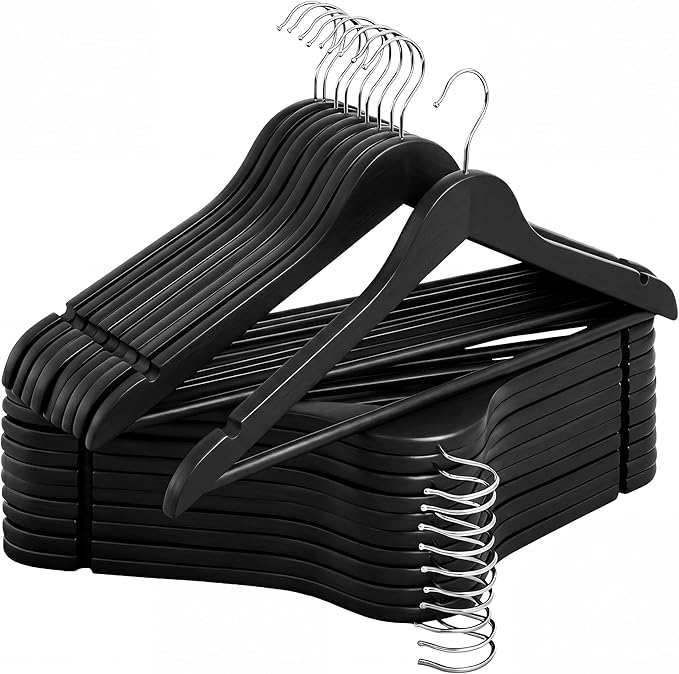 StorageWorks Black Wooden Hangers 20 Pack, Heavy Duty Wood Hangers for Closet, Clothes Hangers for Coats, Shirts, Pants, Suits