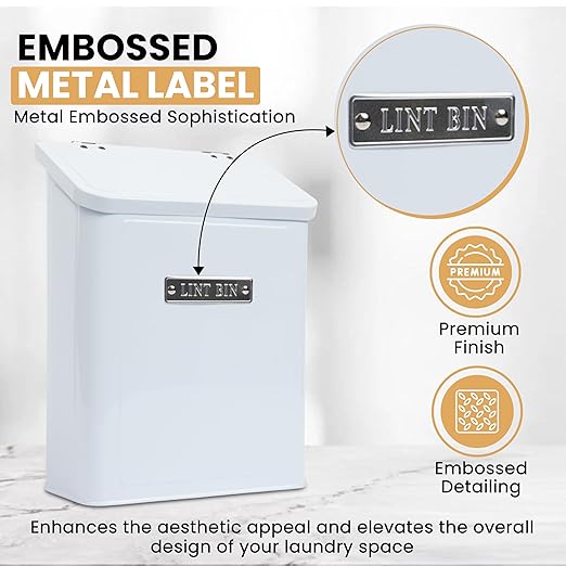 Magnetic Lint Bin for Laundry Room | Modern Farmhouse Black Trash Can With Lid | Space Saving Storage (Black)