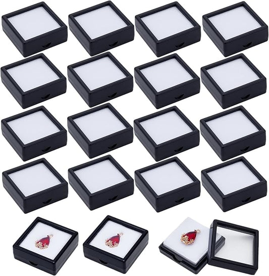 BENECREAT 24PCS Black Gemstone Display Box Jewelry Box Container with Clear Top Lids 1.5x1.5x0.6 for Gems, Jewelry, Crystal Diamond Accessories Display