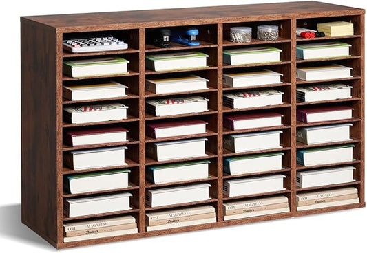 VEVOR Literature Organizer, 36 Compartments Office Mailbox with Removable Shelves, Wood Mailbox Sorter Particle Board Office Home Classroom Storage, File Sorter for File, Document, Paper, Dark Brown