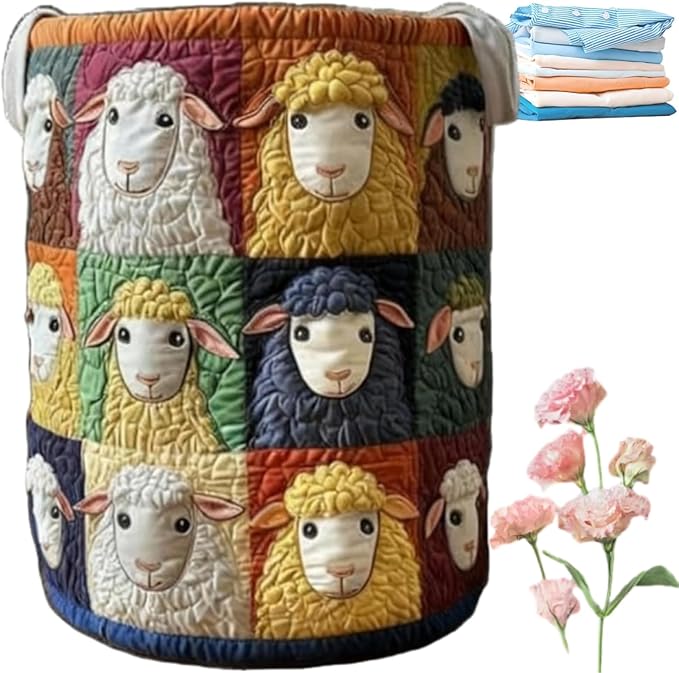 Quilted Laundry Basket with Handles, Boho Floral Fabric Storage Hamper, Large Soft Quilted Laundry Basket for Nursery, Bedroom, Laundry Room,Clothes & Toys (F, M)