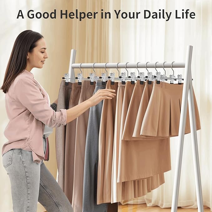 IEOKE Pants Hangers with Clips: 30 Pack Skirt Hangers for Women Metal Adjustable Trouser Hangers for Jeans Shorts Dress - Black
