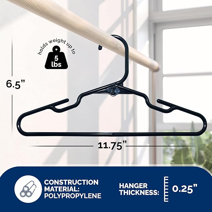 Closetselect Childrens Hangers 30 Pack - 11.75 Inch Plastic Kids Hangers for Closet, Baby Hangers for Children Clothes Sizes 0 to 8, Non-Slip Infant Hangers with Shoulder Grooves, Made in USA | Black