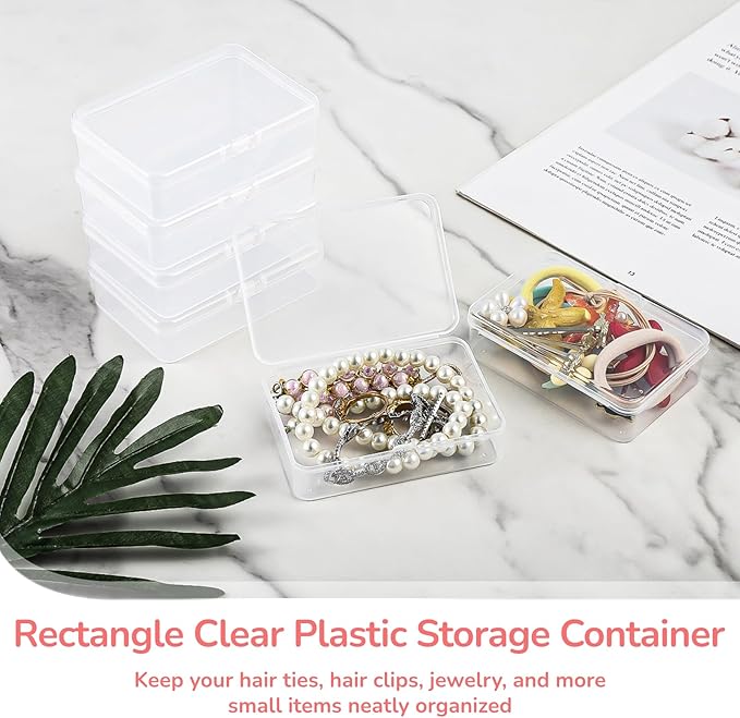 BATTIPAW 6PCS Hair Tie Organizer,Transparent Mini Storage Box,Rectangle Clear Plastic Beads Storage Containers Box,Portable Small Items Holder with Lid for Home, Offices, Business Trips, Travels