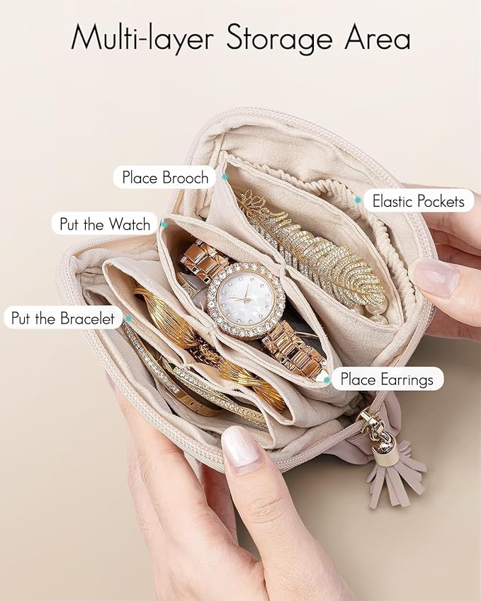 Small Travel Jewelry Organizer,Jewelry Pouch Bags,Velvet Jewelry Storage Bag for Bracelet Rings Earring,Portable Jewelry Travel Case for Traveler (Pink)