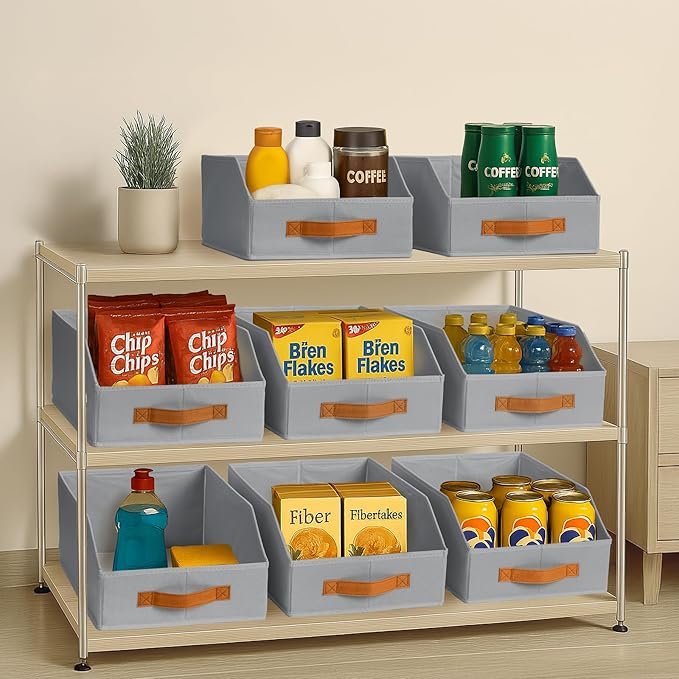 Homsorout Fabric Storage Bins for Organizing - 12 Pack Large Trapezoid Collapsible Storage Bins with Front Handle, Closet Organizers and Storage for Bedroom, Home Shelves, Small Spaces, Grey