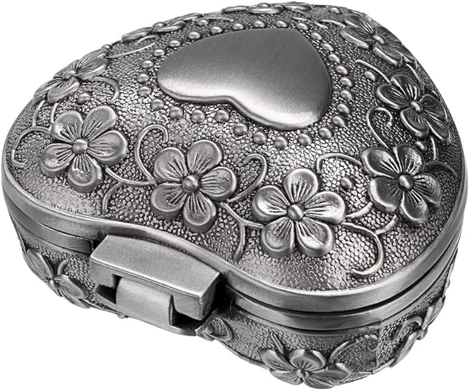 Hipiwe Vintage Heart Shape Jewelry Box - Small Antique Ring/Earrings/Necklace Storage Organizer Case, Metal Treasure Chest Trinket Keepsake Gift Box for Women